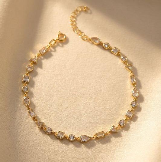 Gümüş | Grid Geometrik Taşlı Bileklik